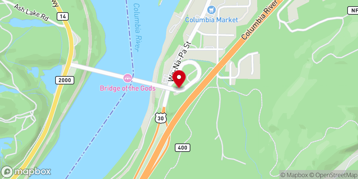 Map showing location of Bridge of the Gods