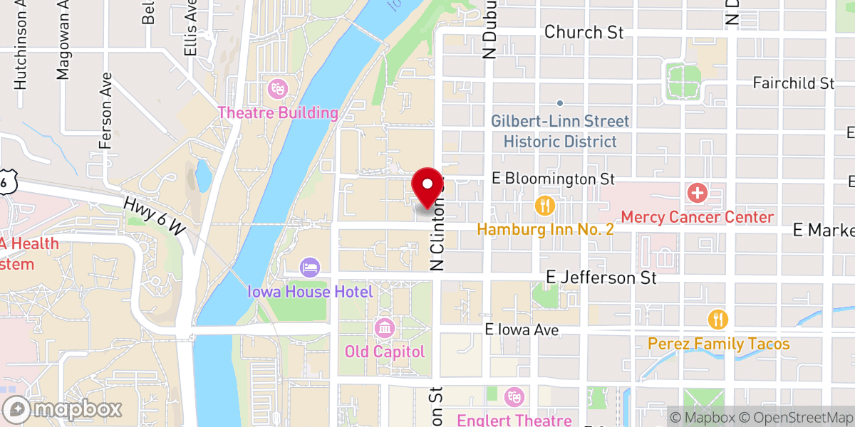 Map showing location of University of Iowa Chaplaincy