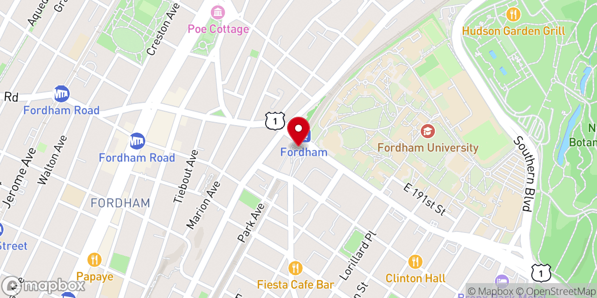 Map showing location of Fordham Plaza