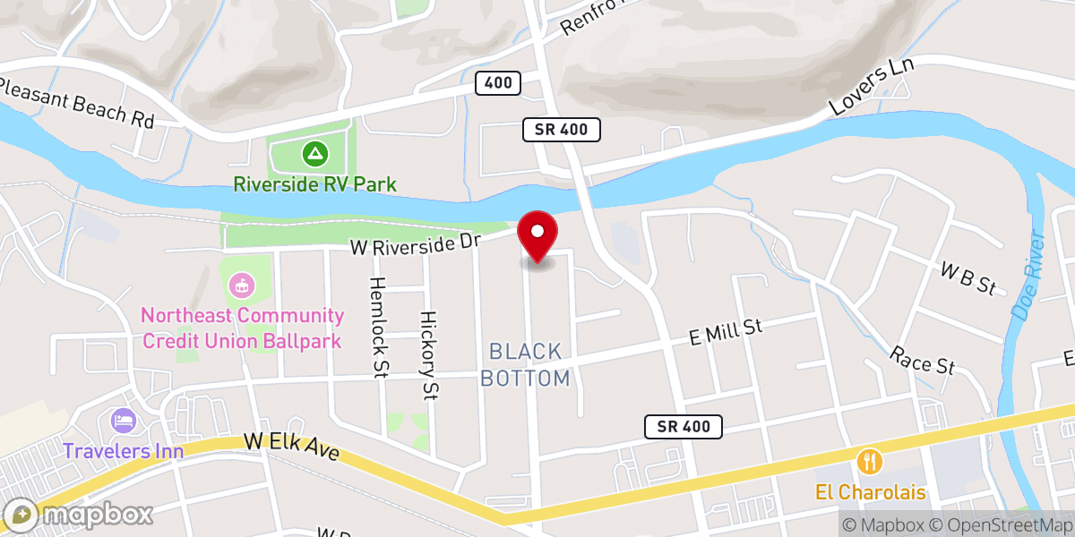 Map showing location of Roan Street Free Will Baptist Church