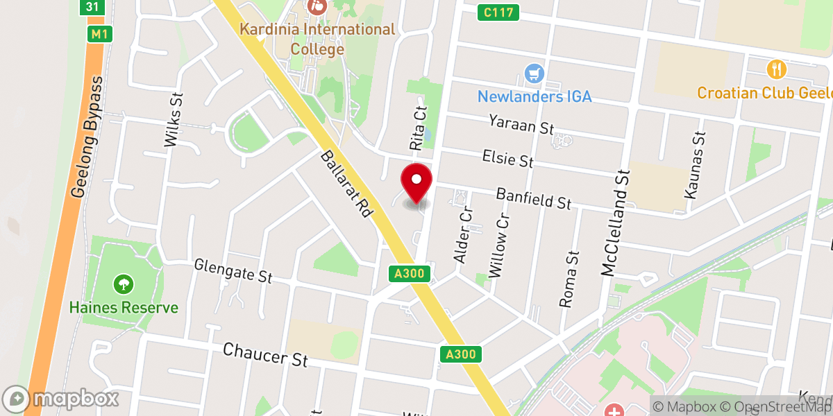 Map showing location of Kardinia Church - Geelong