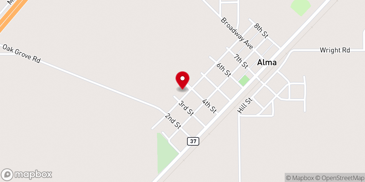 Map showing location of Alma Christian Church
