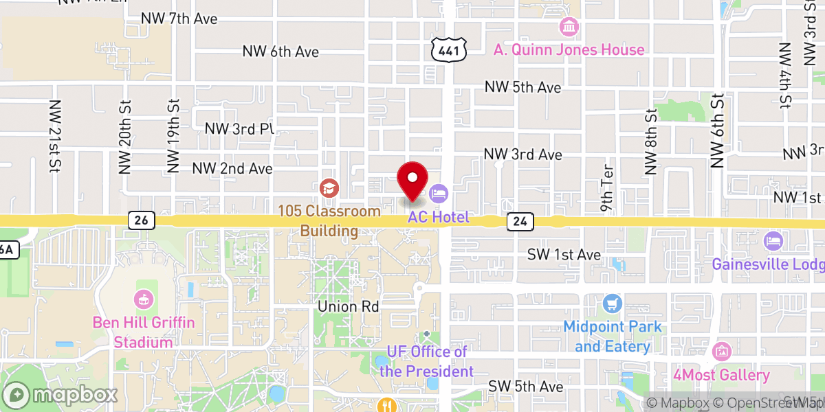 Map showing location of Gator Wesley Foundation