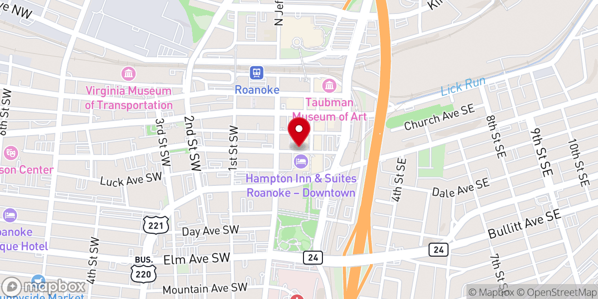 Map showing location of Mill Mountain Theatre Waldron Stage