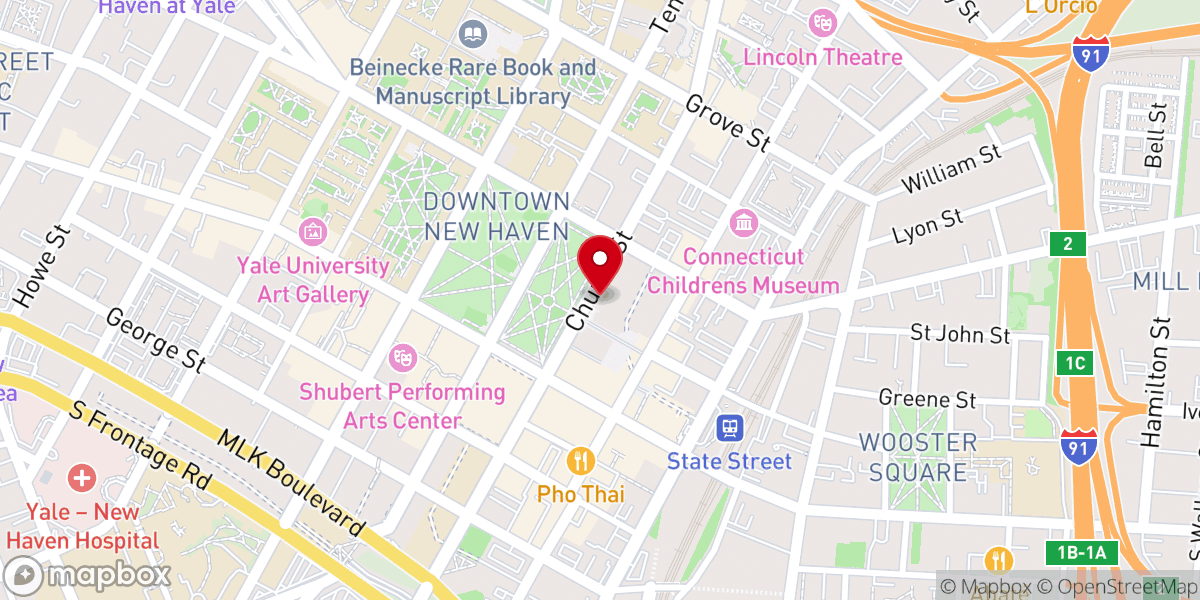 Map showing location of New Haven City Hall