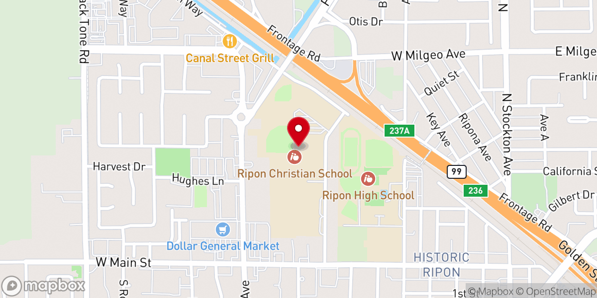 Map showing location of Christ Community Church Ripon, CA