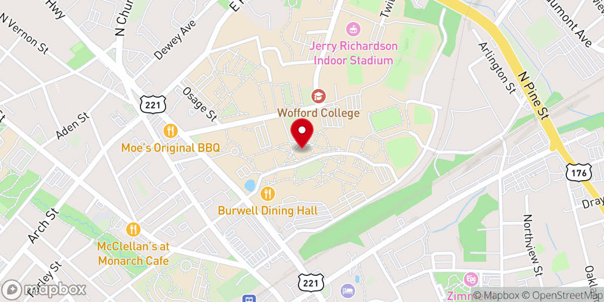 Map showing location of Wofford College