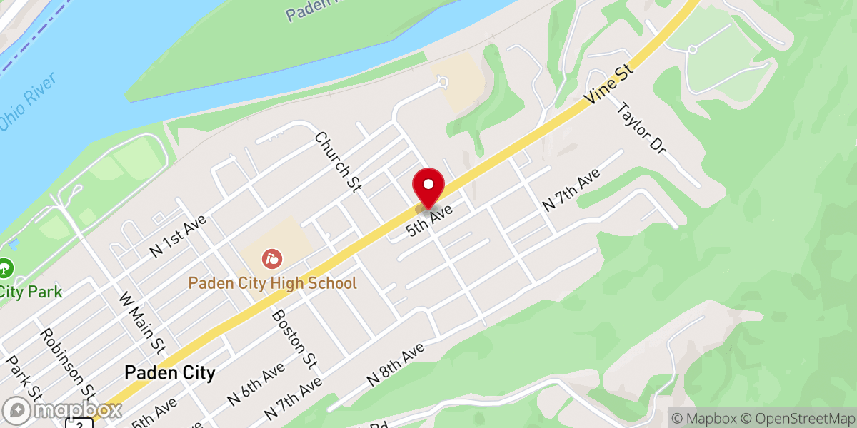 Map showing location of Paden City Church of Christ