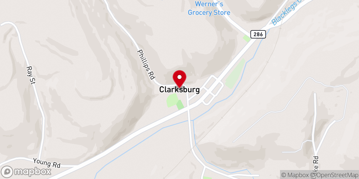 Map showing location of Clarksburg