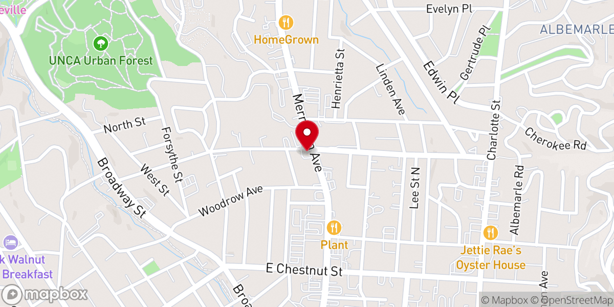 Map showing location of Asheville Bible Church