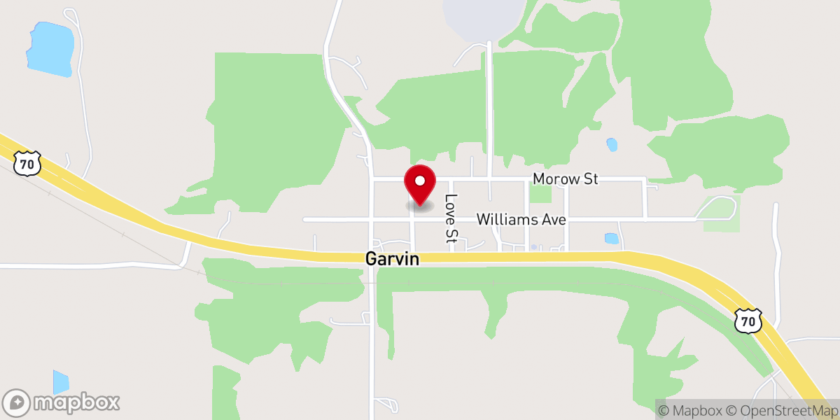 Map showing location of Garvin First Baptist Church