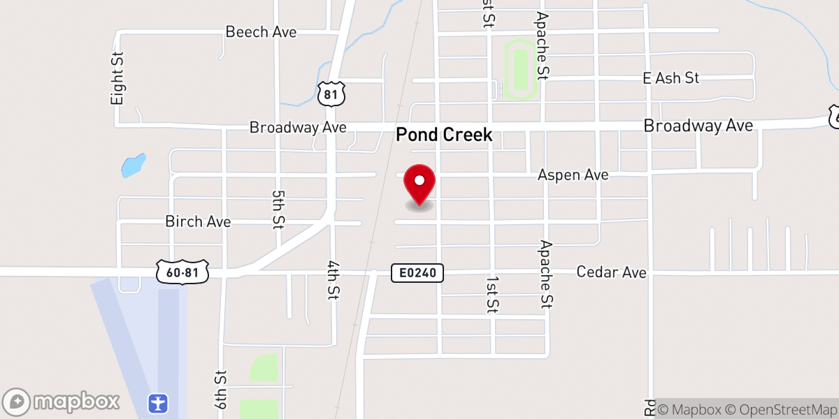Map showing location of Pond Creek Global Methodist Church