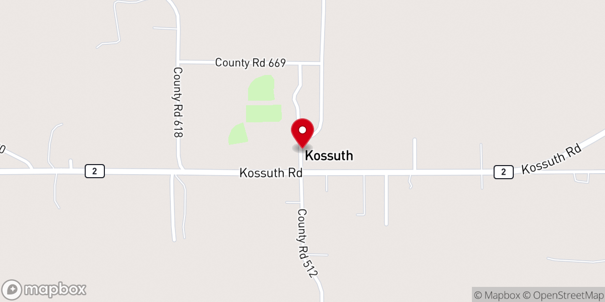 Map showing location of Kossuth United Methodist Church