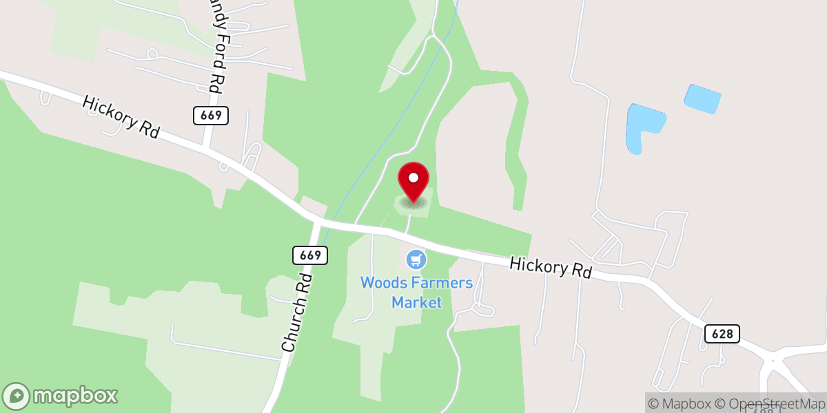 Map showing location of Woods United Methodist Church