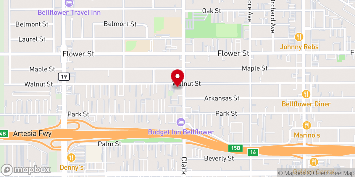 Map showing location of Eastside Christian Church Bellflower