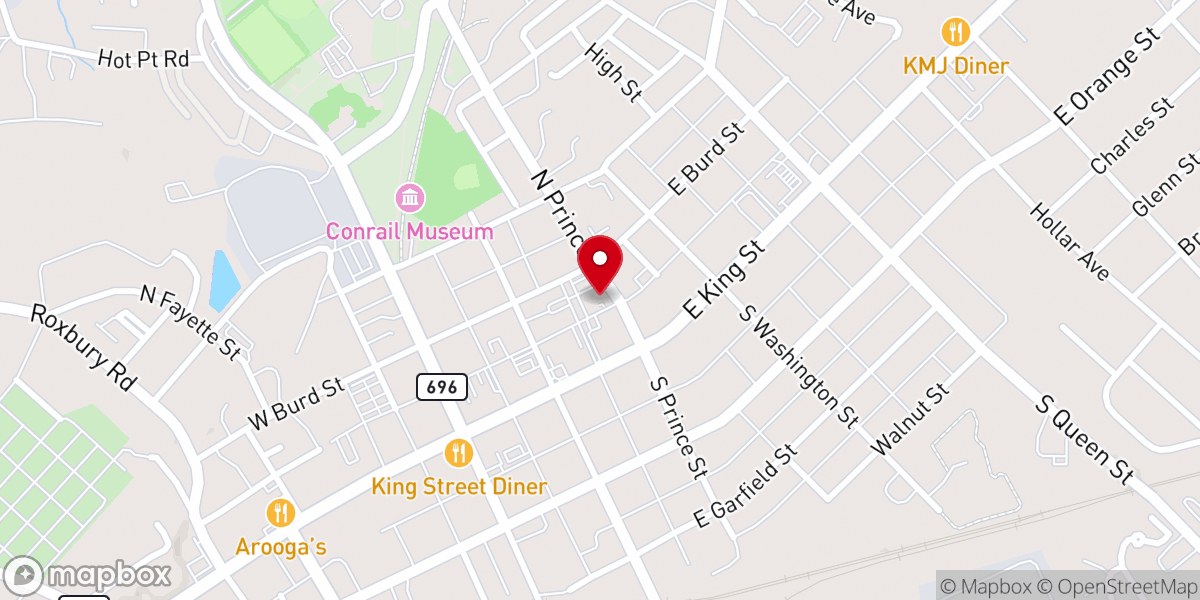 Map showing location of Prince St. United Brethren Church