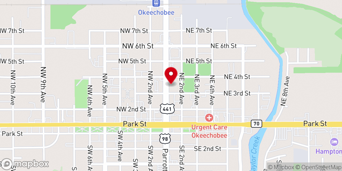 Map showing location of Okeechobee Presbyterian Church