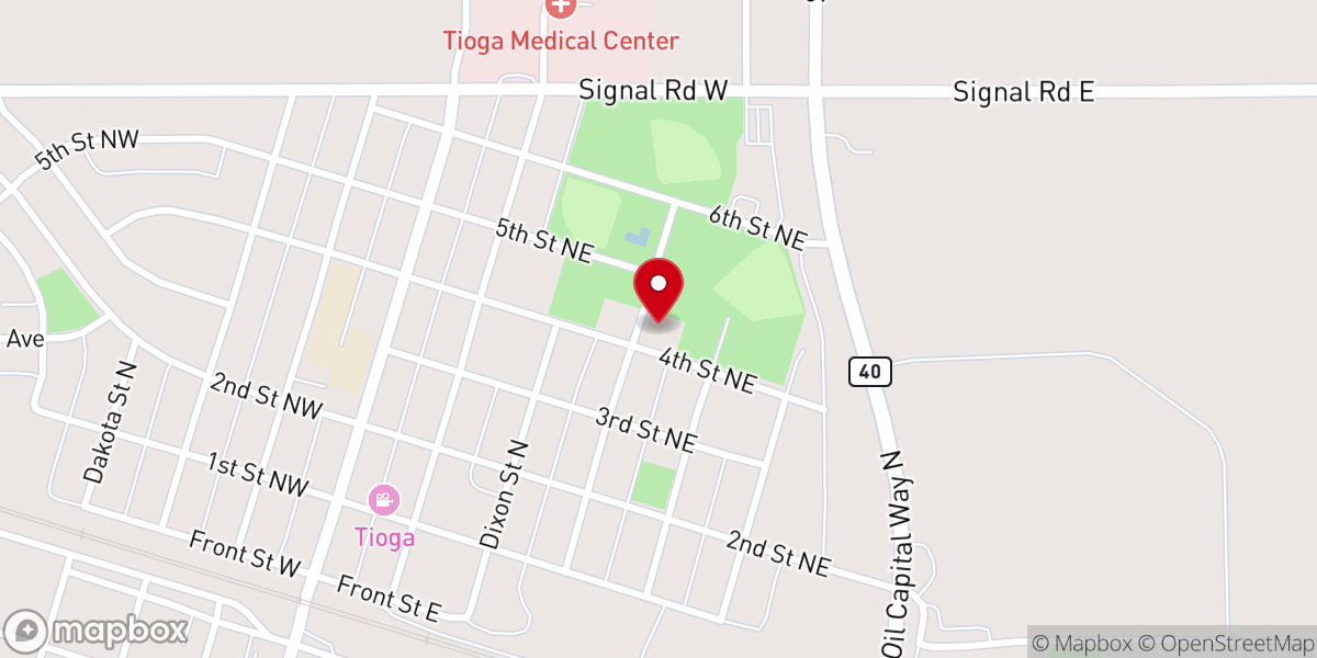 Map showing location of First Baptist Church of Tioga