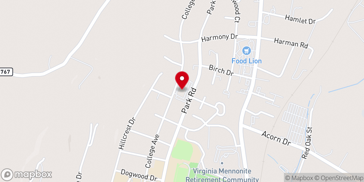 Map showing location of Park View Mennonite Church