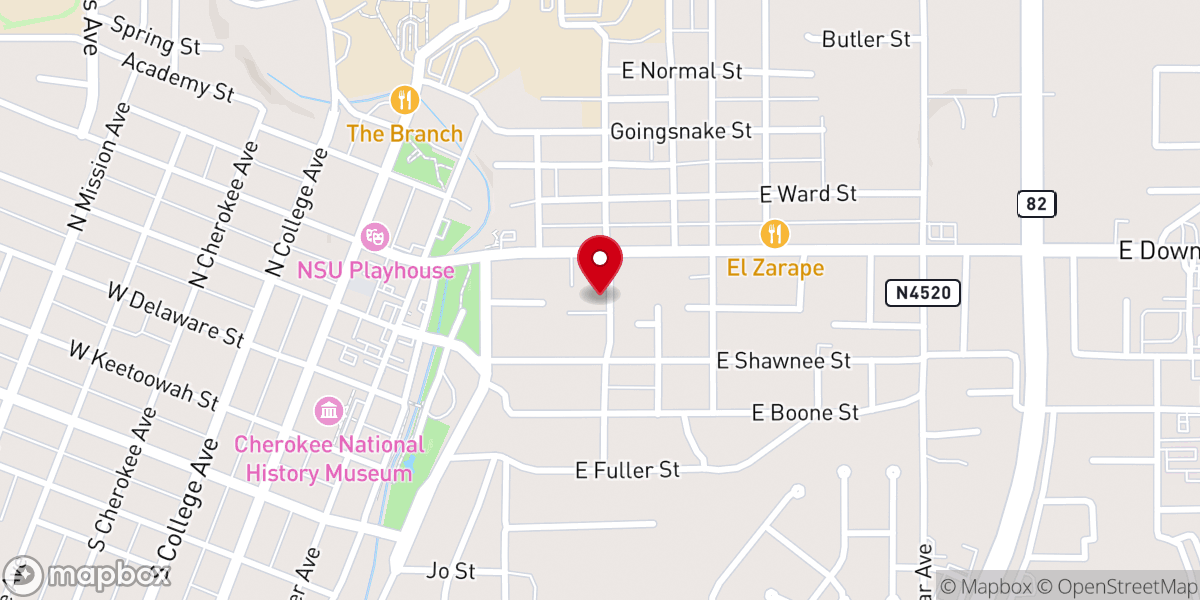 Map showing location of Tahlequah Baptist Church