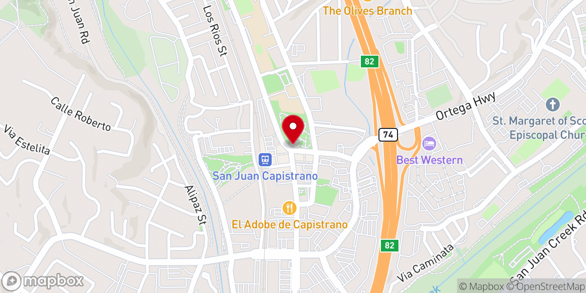 Map showing location of Mission San Juan Capistrano