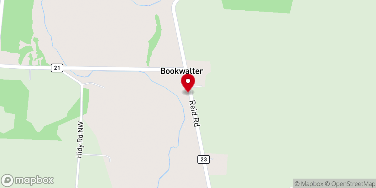 Map showing location of Bookwalter Christian Union Church