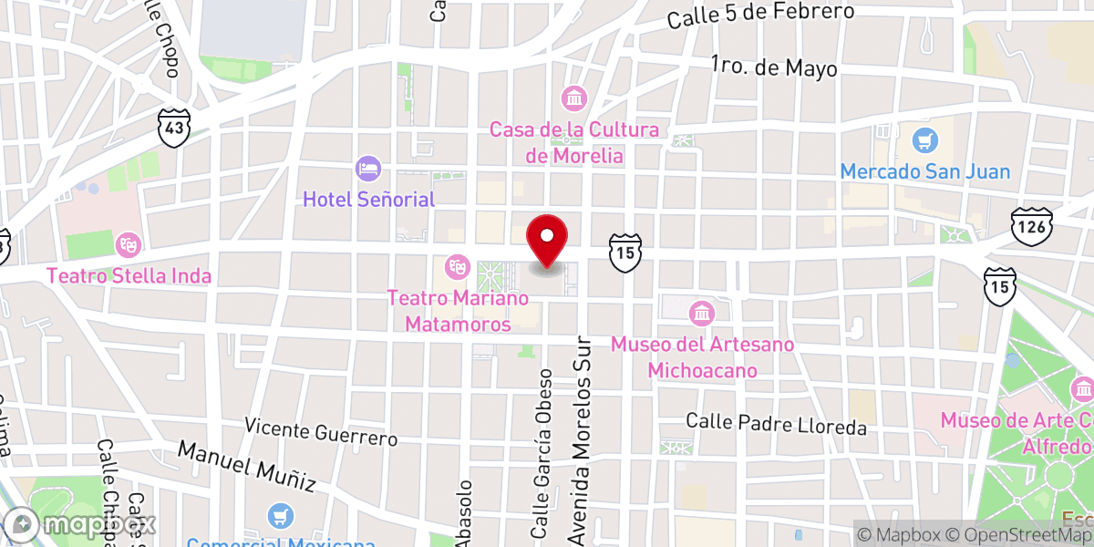 Map showing location of Catedral de Morelia
