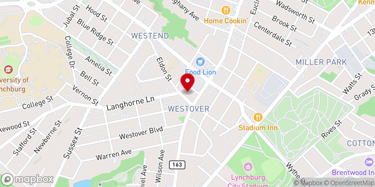 Map showing location of West Lynchburg Baptist Church