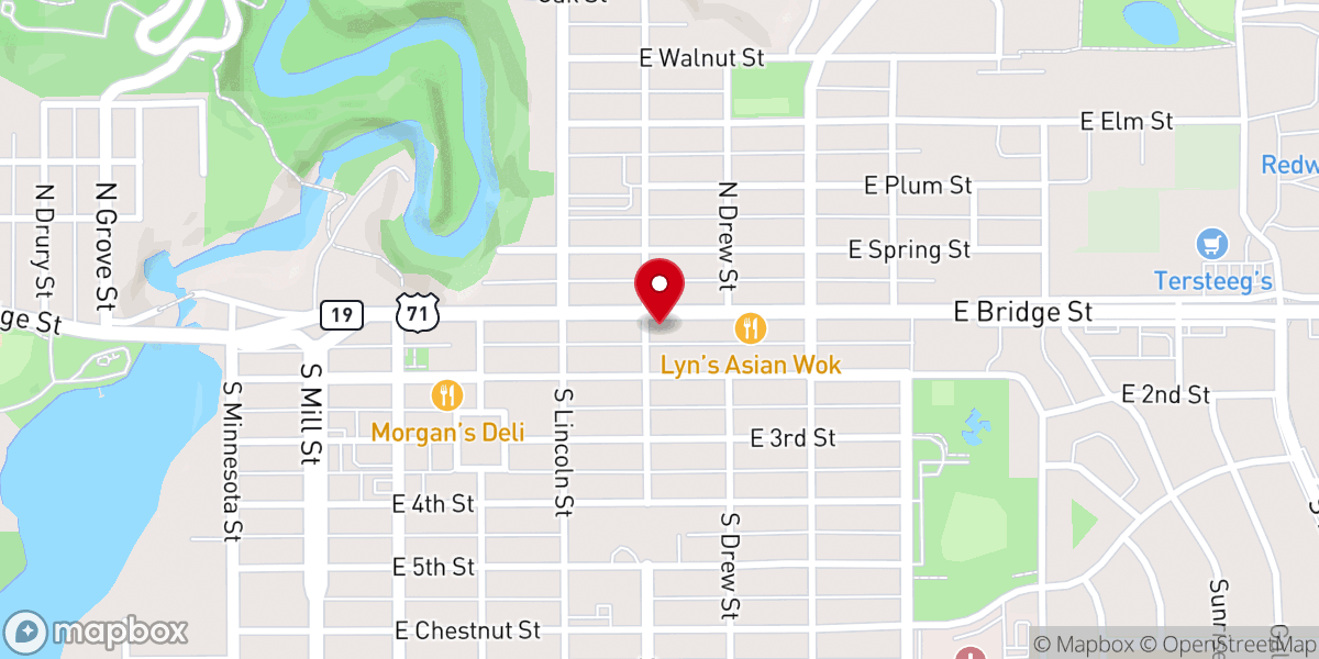 Map showing location of Redwood Area Food Shelf - Food Distribution Center