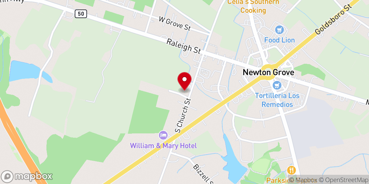 Map showing location of Newton Grove Methodist Church