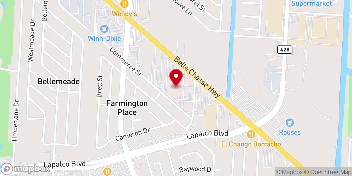 Map showing location of Ochsner Medical Center - West Bank Campus