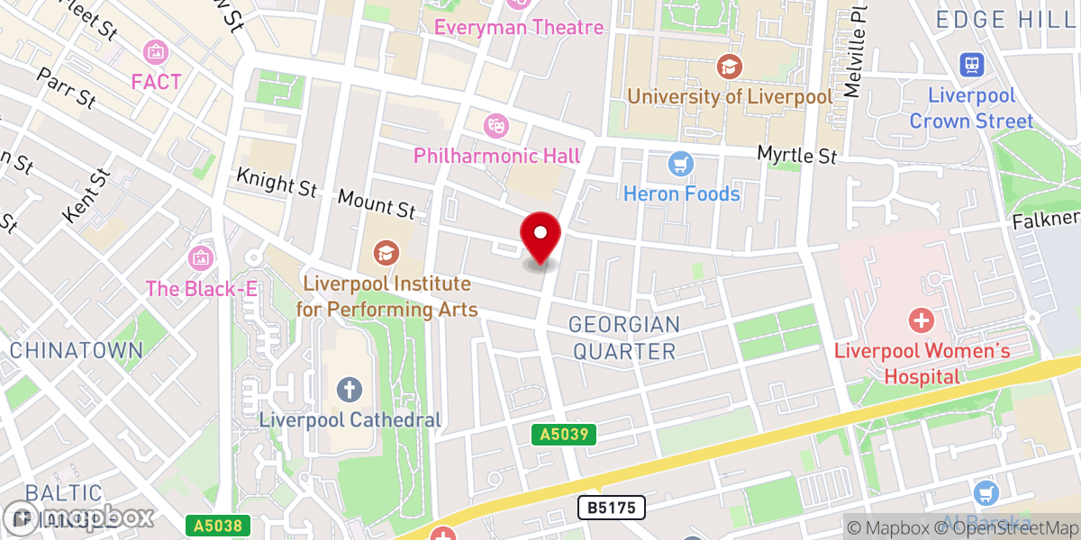 Map showing location of Catholic Chaplaincy to the Liverpool Universities @ St Philip Neri Church