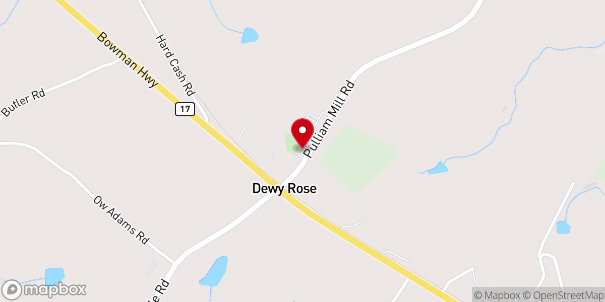 Map showing location of Dewy Rose Baptist Church