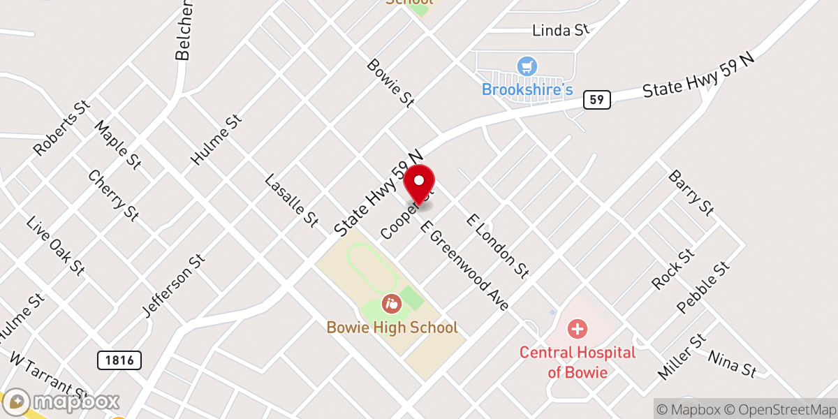 Map showing location of Bowie Baptist Mission