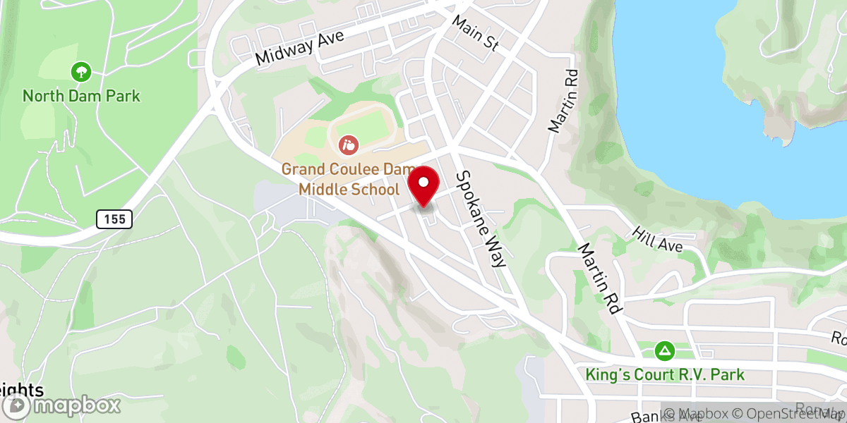 Map showing location of Tim's memorial service is Saturday Oct 8th at Grand Coulee Community Church.
