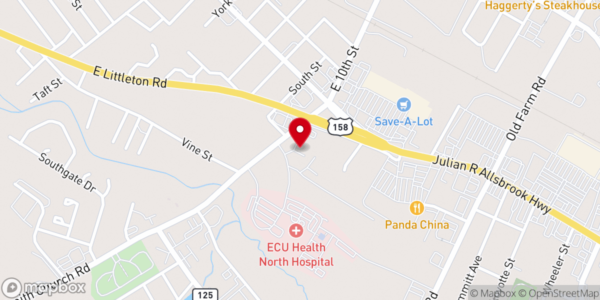 Map showing location of ECU Health Urgent Care - Roanoke Rapids