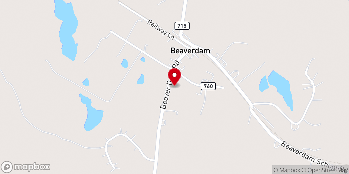 Map showing location of Beaverdam United Methodist Church