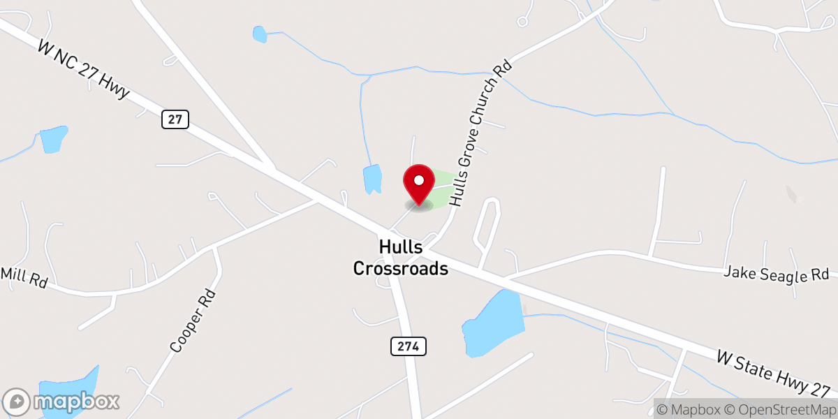 Map showing location of Hulls Grove Baptist Church