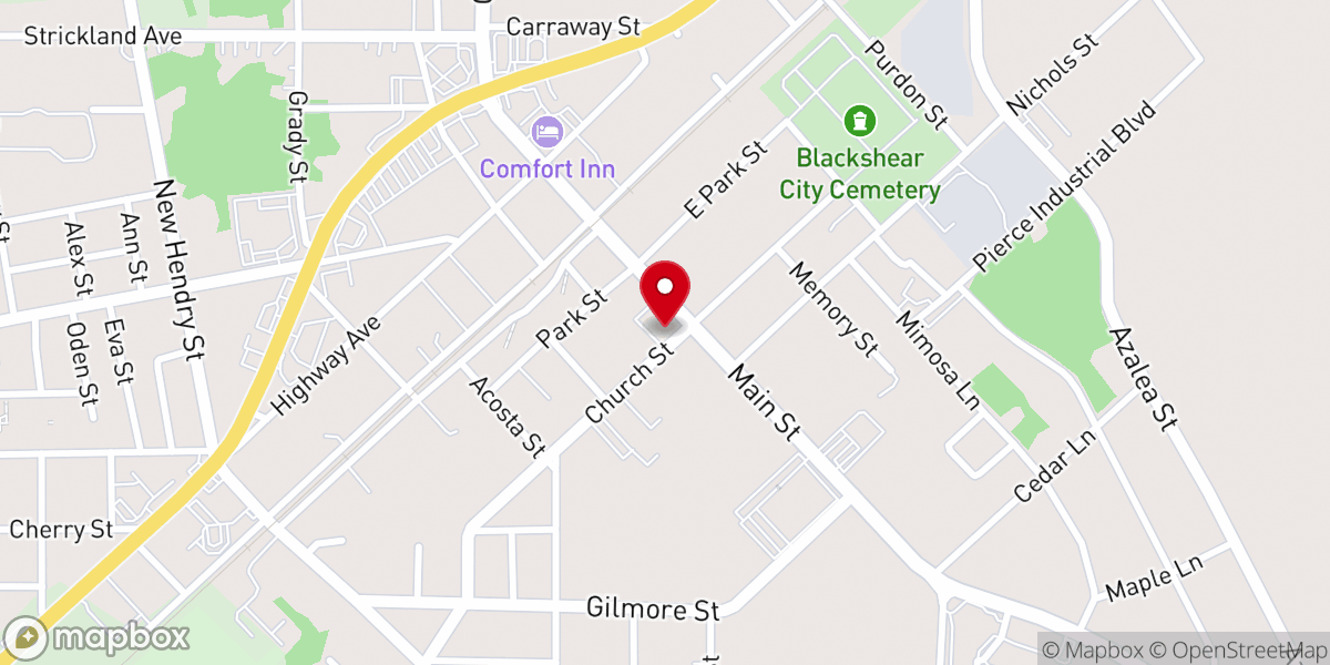Map showing location of Blackshear First Presbyterian Church