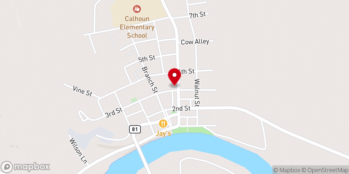 Map showing location of Calhoun Baptist Church