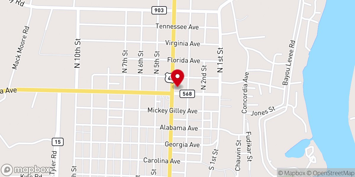 Map showing location of Concordia Parish Sheriff's Shooting Range