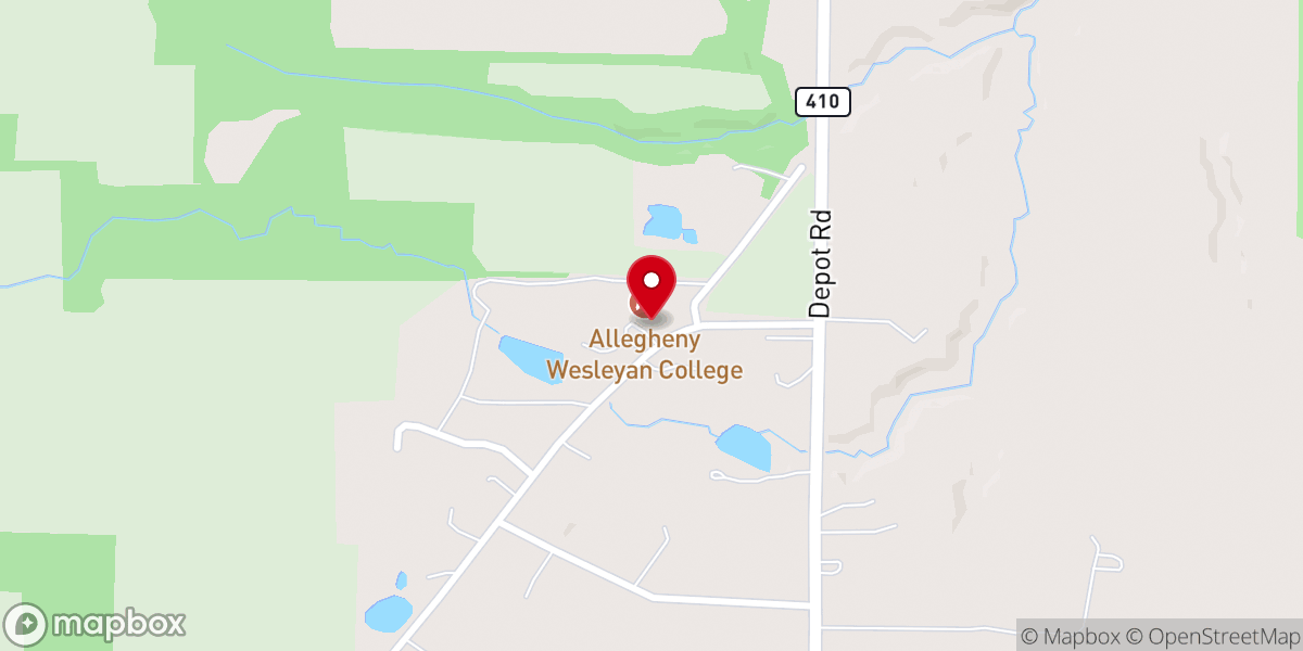 Map showing location of Allegheny Wesleyan College