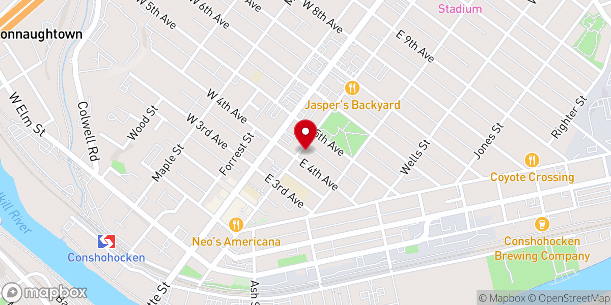 Map showing location of First Baptist Church at Conshohocken
