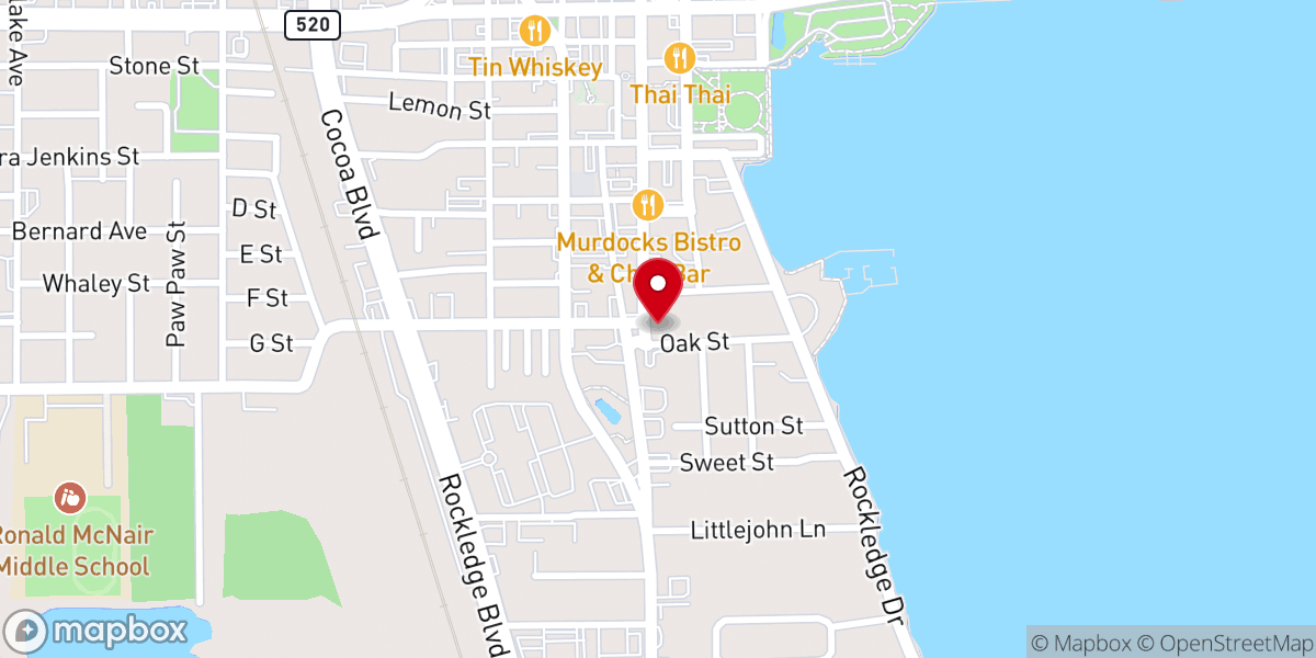 Map showing location of First Baptist Church of Cocoa