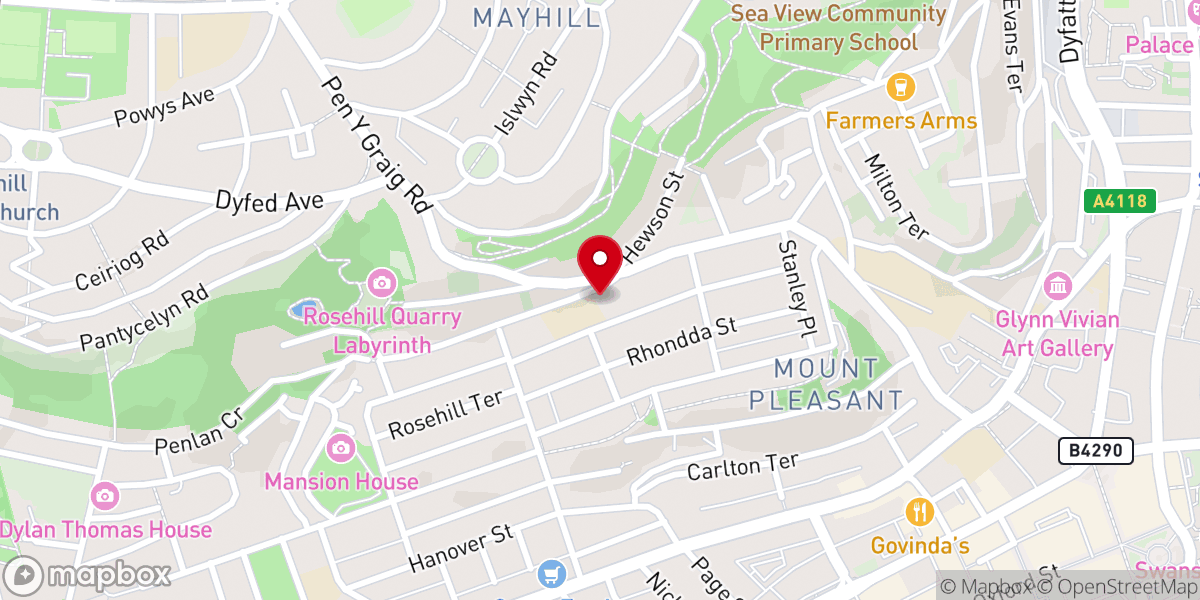 Map showing location of Terrace Road Presbyterian Church of Wales