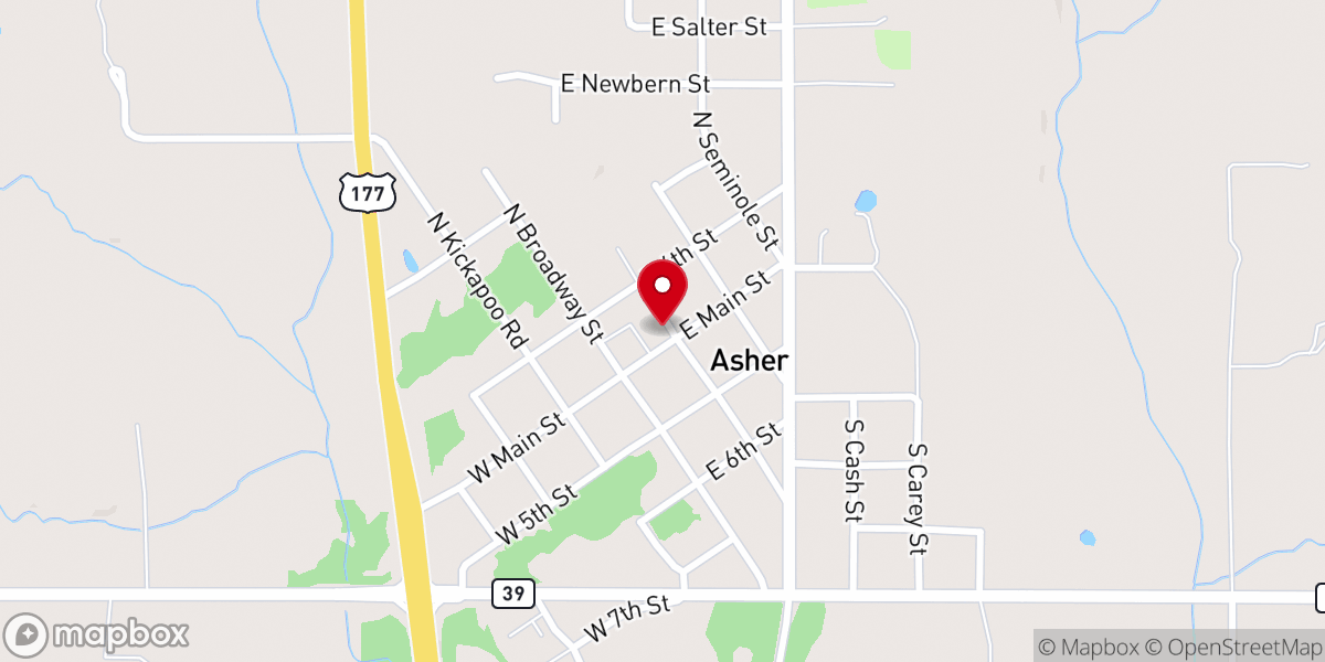 Map showing location of Asher Assembly of God