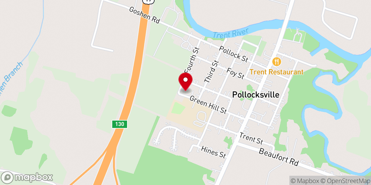 Map showing location of Pollocksville Baptist Church