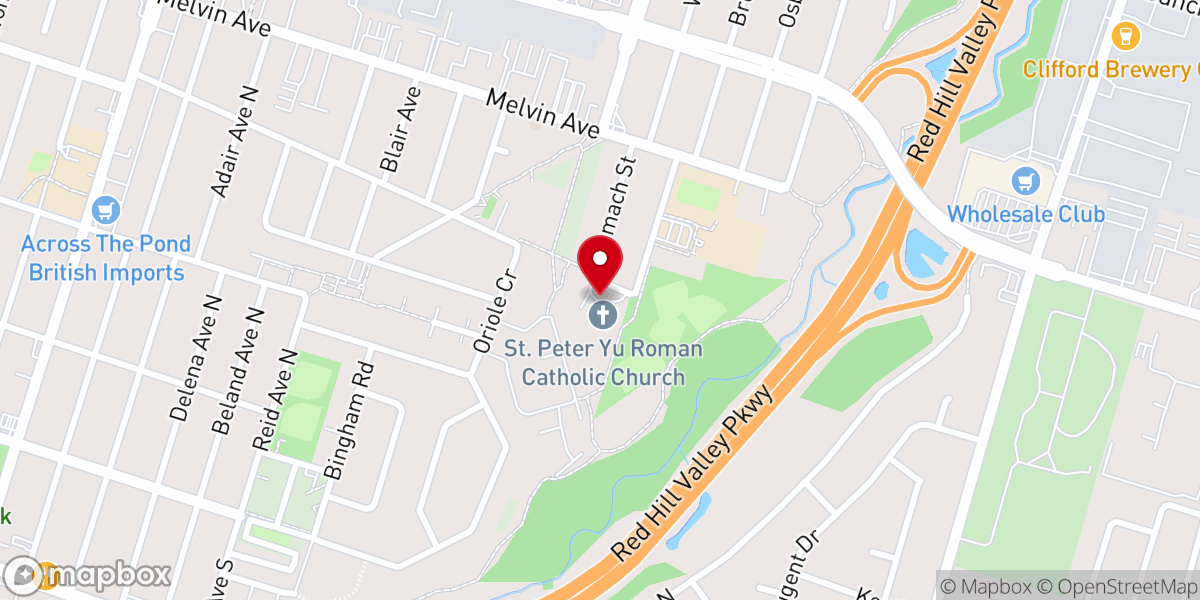 Map showing location of St. Peter Yu Roman Catholic Church