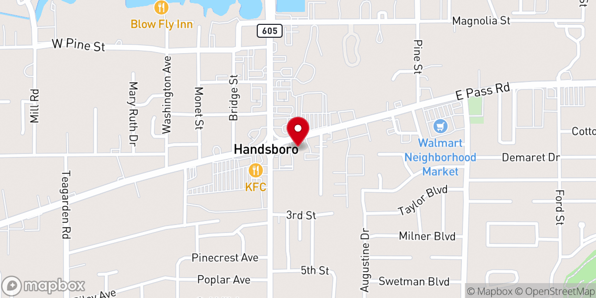 Map showing location of Handsboro Baptist Church