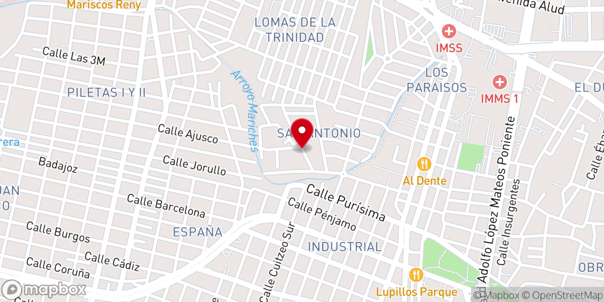 Map showing location of Templo San Antonio de Padua